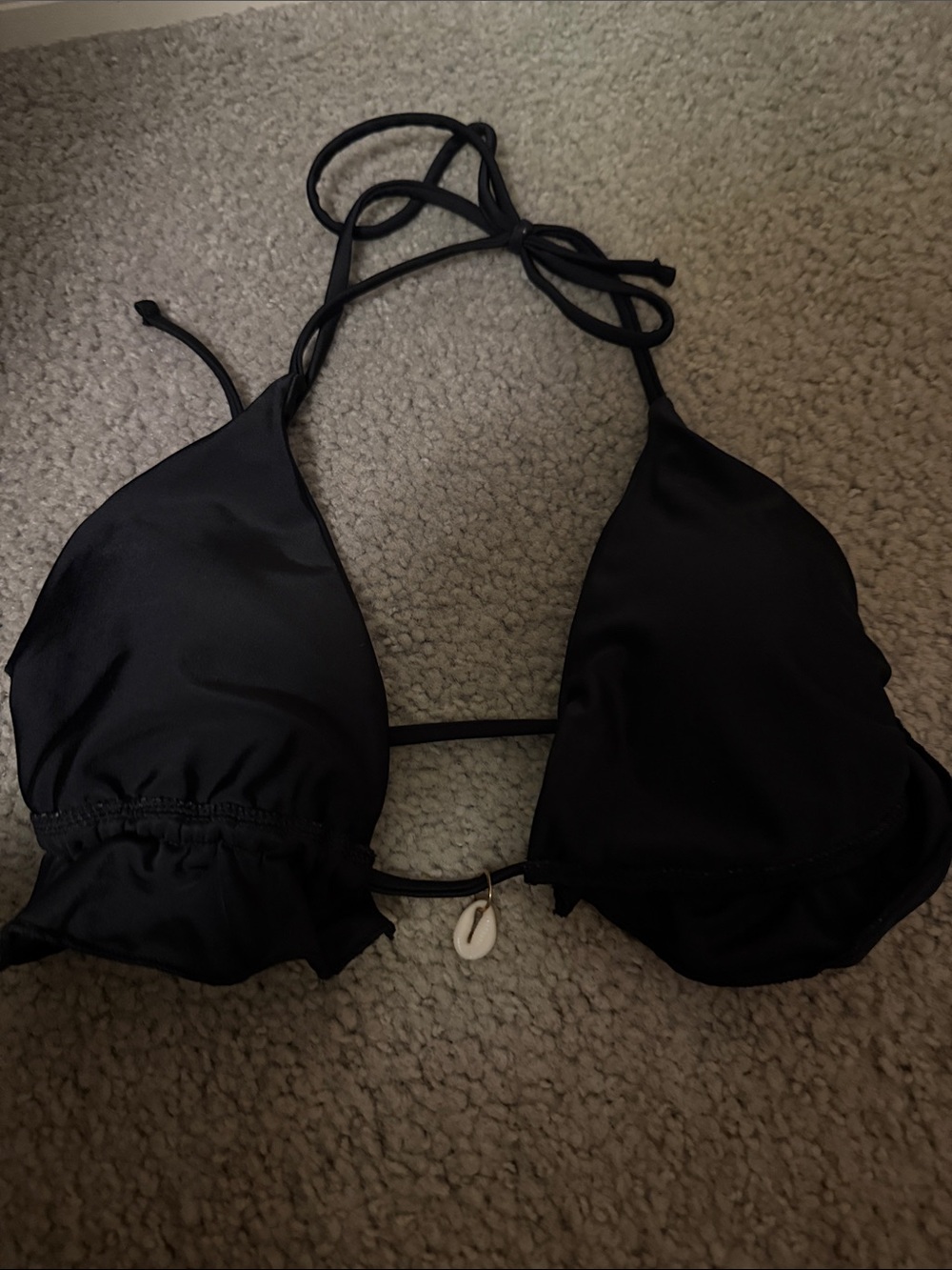 Women's Black Triangle Bikini Top - Shell Accent